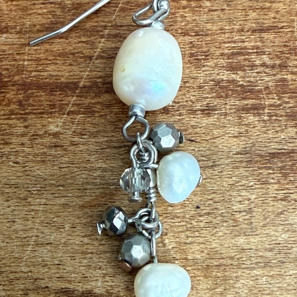 Silver Tone and Freshwater Pearl Dangle Earrings - Picture 10 of 10